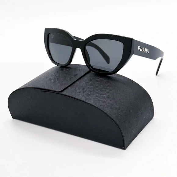 NEW PRADA SPR A09 1AB5S0 WOMEN SUNGLASSES PRA09S 1AB5S0 BLACK CAT EYE PR A09S